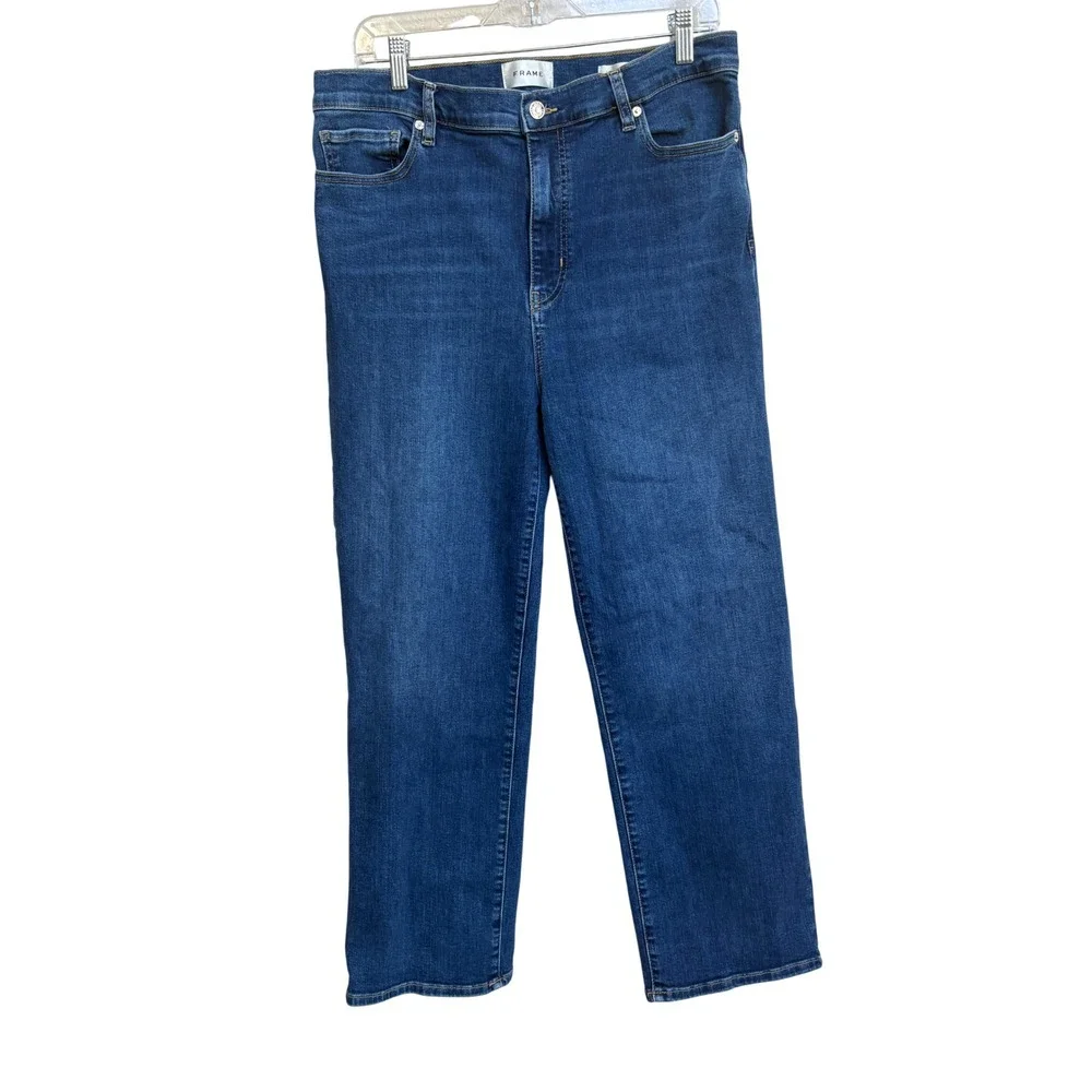 FRAME Le Sleek Straight Jeans Womens 32 Blue High Rise Ankle Denim Stretch - Picture 2 of 9